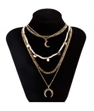Wholesale Jewelry Rounds and Crescent Pendants Combo Chains Bohemian Fashion Boutique Necklace