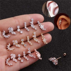 Cubic Zirconia Shining Leaf Design Stainless Steel Piercing Stud Earrings (1 piece)