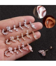 Cubic Zirconia Shining Leaf Design Stainless Steel Piercing Stud Earrings (1 piece)