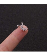 Cubic Zirconia Shining Leaf Design Stainless Steel Piercing Stud Earrings (1 piece)