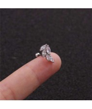 Cubic Zirconia Shining Leaf Design Stainless Steel Piercing Stud Earrings (1 piece)