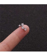 Cubic Zirconia Shining Leaf Design Stainless Steel Piercing Stud Earrings (1 piece)