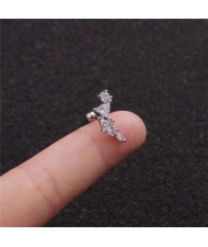 Cubic Zirconia Shining Leaf Design Stainless Steel Piercing Stud Earrings (1 piece)