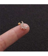 Cubic Zirconia Shining Leaf Design Stainless Steel Piercing Stud Earrings (1 piece)