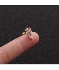 Cubic Zirconia Shining Leaf Design Stainless Steel Piercing Stud Earrings (1 piece)