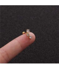 Cubic Zirconia Shining Leaf Design Stainless Steel Piercing Stud Earrings (1 piece)