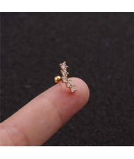 Cubic Zirconia Shining Leaf Design Stainless Steel Piercing Stud Earrings (1 piece)
