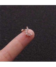 Cubic Zirconia Shining Leaf Design Stainless Steel Piercing Stud Earrings (1 piece)