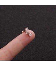 Cubic Zirconia Shining Leaf Design Stainless Steel Piercing Stud Earrings (1 piece)