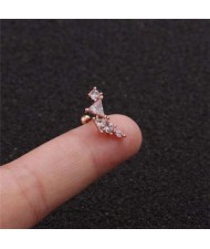 Cubic Zirconia Shining Leaf Design Stainless Steel Piercing Stud Earrings (1 piece)