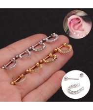 Delicate Semi-circle Design Cubic Zirconia Inlaid Stainless Steel Piercing Earrings
