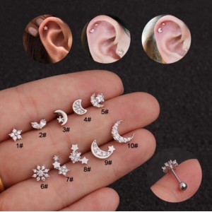 Creative Moon and Star Design Cubic Zirconia Inlaid Stainless Steel Piercing Earrings (1 Piece)