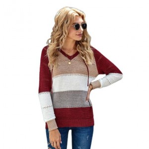 U.S. Fashion Wholesale Clothing Knitted Hooded Sweater Autumn/ Winter Women Top - Red