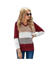 U.S. Fashion Wholesale Clothing Knitted Hooded Sweater Autumn/ Winter Women Top - Red