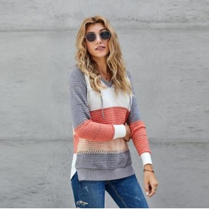 U.S. Fashion Wholesale Clothing Knitted Hooded Sweater Autumn/ Winter Women Top - Gray