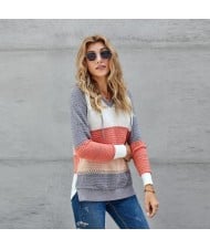 U.S. Fashion Wholesale Clothing Knitted Hooded Sweater Autumn/ Winter Women Top - Gray