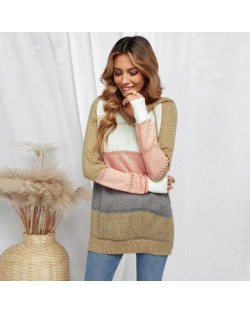 U.S. Fashion Wholesale Clothing Knitted Hooded Sweater Autumn/ Winter Women Top - Khaki