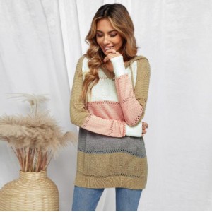 U.S. Fashion Wholesale Clothing Knitted Hooded Sweater Autumn/ Winter Women Top - Khaki