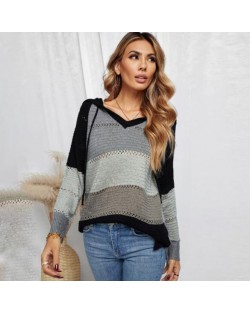 U.S. Fashion Wholesale Clothing Knitted Hooded Sweater Autumn/ Winter Women Top - Black