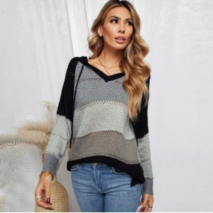 U.S. Fashion Wholesale Clothing Knitted Hooded Sweater Autumn/ Winter Women Top - Black