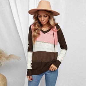U.S. Fashion Wholesale Clothing Knitted Hooded Sweater Autumn/ Winter Women Top - Brown