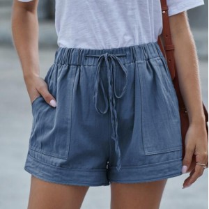 High Fashion Wholesale Clothings Casual Style High Waist Women Shorts - Blue