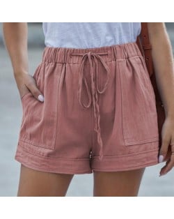 High Fashion Wholesale Clothings Casual Style High Waist Women Shorts - Pink