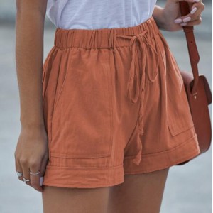 High Fashion Wholesale Clothings Casual Style High Waist Women Shorts - Orange