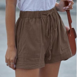 High Fashion Wholesale Clothings Casual Style High Waist Women Shorts - Brown
