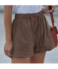 High Fashion Wholesale Clothings Casual Style High Waist Women Shorts - Brown