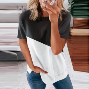 U.S. Fashion Wholesale Clothing Contrast Color Design Round Neck Women T-shirt/ Top - Black