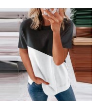 U.S. Fashion Wholesale Clothing Contrast Color Design Round Neck Women T-shirt/ Top - Black