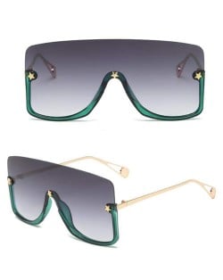 Big Semi-frame One-piece Women/ Men Ourdoor/ Riding Wholesale Sunglasses - Green and Gray