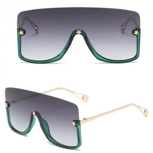 Big Semi-frame One-piece Women/ Men Ourdoor/ Riding Wholesale Sunglasses - Green and Gray