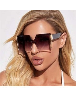 Frameless One-piece Bold U.S. Fashion Wholesale Sunglasses - Golden and Gray