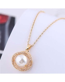 Korean Fashion Graceful Golden Design Pearl Pendant Copper Wholesale Necklace