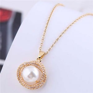 Korean Fashion Graceful Golden Design Pearl Pendant Copper Wholesale Necklace