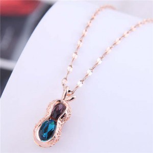 Wholesale Jewelry Hollow-out Peanut Pendant Unique Design Women Costume Necklace - Rose Gold