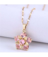 Wholesale Jewelry Cubic Ziconia Flower Pendant Women Alloy Fashion Necklace - Pink