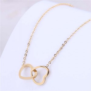 Elegant Design Twin Hearts Pendant Women Wholesale Necklace