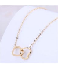 Elegant Design Twin Hearts Pendant Women Wholesale Necklace
