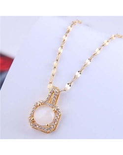 Wholesale Fashion Jewelry Exquisite Shining Rhinestone with Square Opal Inlaid Pendant Necklace