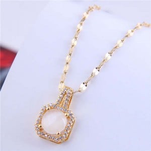 Wholesale Fashion Jewelry Exquisite Shining Rhinestone with Square Opal Inlaid Pendant Necklace