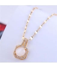 Wholesale Fashion Jewelry Exquisite Shining Rhinestone with Square Opal Inlaid Pendant Necklace