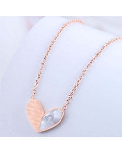 Simple Design Wholesale Jewelry Love Alphabets Engraved Heart Pendant Necklace - Rose Gold