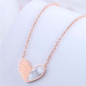 Simple Design Wholesale Jewelry Love Alphabets Engraved Heart Pendant Necklace - Rose Gold