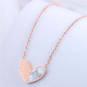 Simple Design Wholesale Jewelry Love Alphabets Engraved Heart Pendant Necklace - Rose Gold