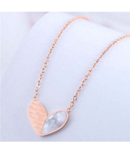 Simple Design Wholesale Jewelry Love Alphabets Engraved Heart Pendant Necklace - Rose Gold