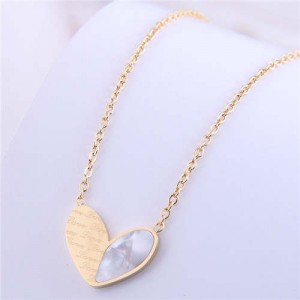 Simple Design Wholesale Jewelry Love Alphabets Engraved Heart Pendant Necklace - Golden