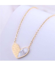 Simple Design Wholesale Jewelry Love Alphabets Engraved Heart Pendant Necklace - Golden